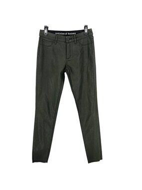 Articles Of Society Sarah Raw Hem Waxed Skinny Jeans Dark Green Olive Size 27